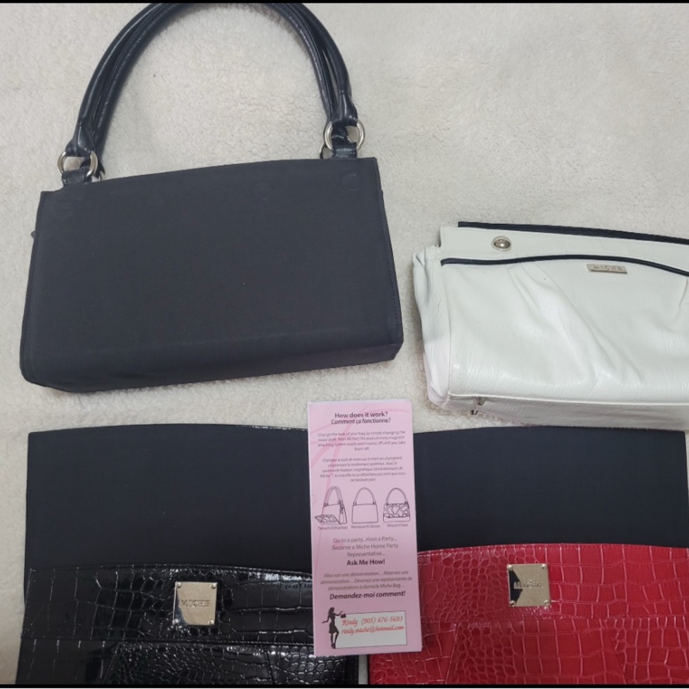 Elegant Black, Red, Plain Black and White Women's Handbag Set